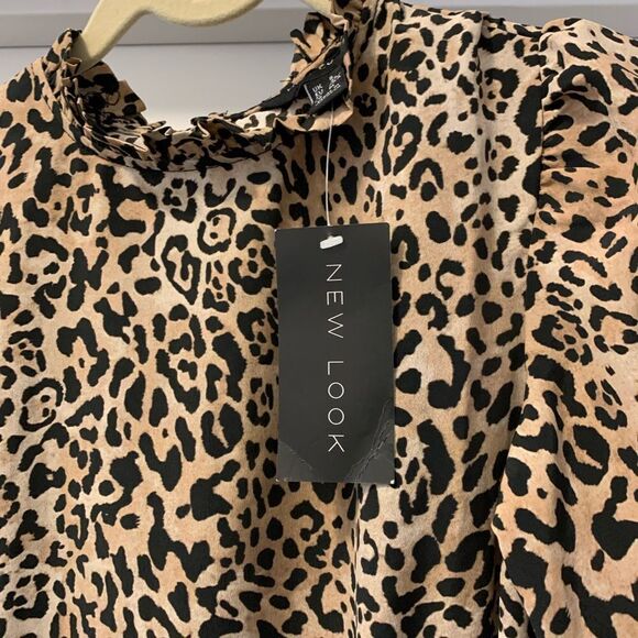 New Look Animal Print Ruched Mock Neck Midi Dress Size 4 Long Sleeves NWT - Picture 3 of 9